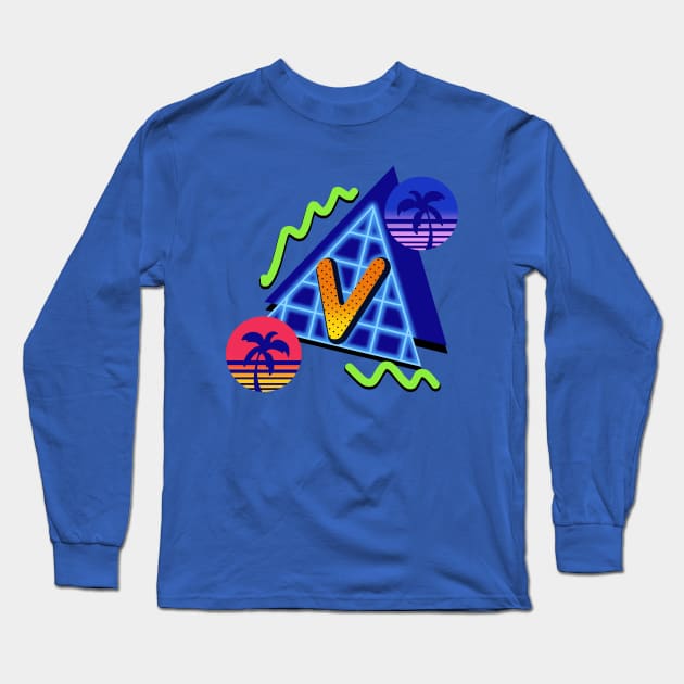 Initial Letter V - 80s Synth Long Sleeve T-Shirt by VixenwithStripes